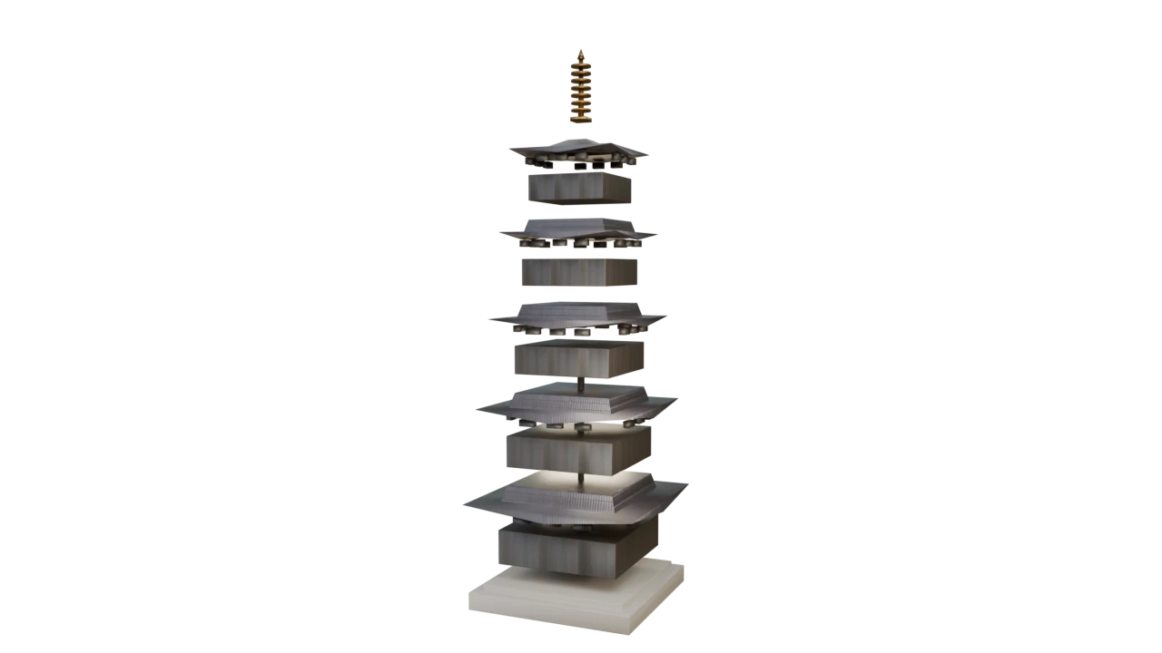Tō-ji's five-story pagoda, Kyoto, in exploded structural view